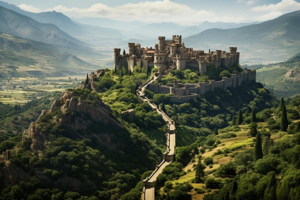 Un château se trouve au sommet d’une montagne en Espagne.
