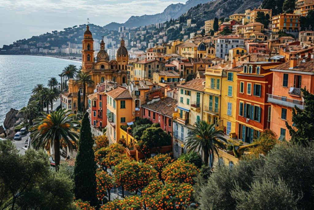 Une ville colorée sur la côte de la Côte d'Azur, en France.
