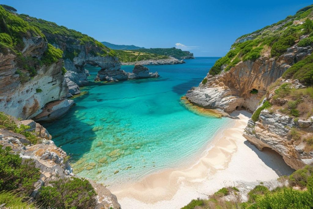 Une crique sauvage méconnue de Corse où le sable est d’un blanc éclatant.