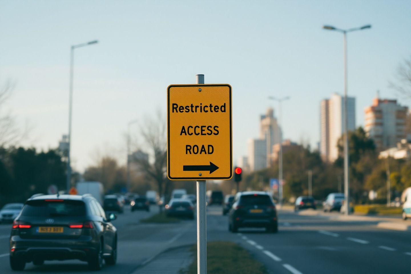 Panneau jaune signalant un accès routier limité en ville
