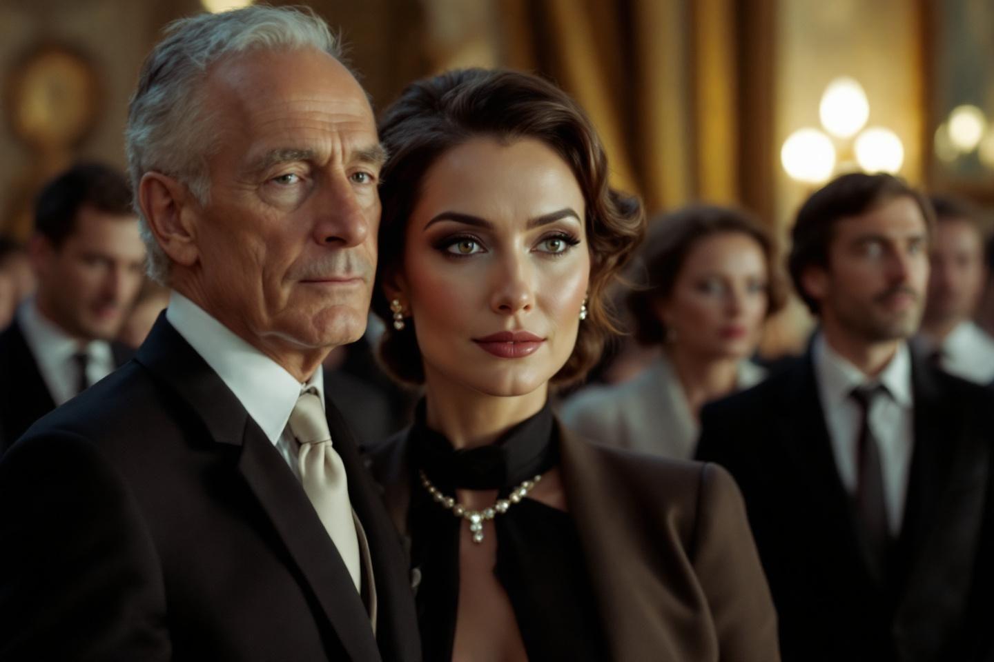 Couple distingué dans une assemblée solennelle en tenue de soirée