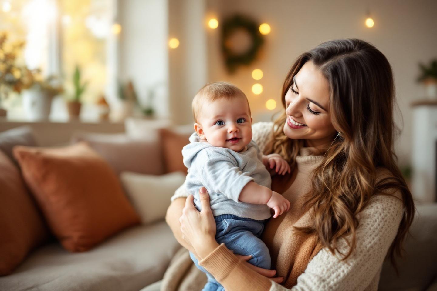 Un bébé souriant dans les bras chaleureux de sa mère