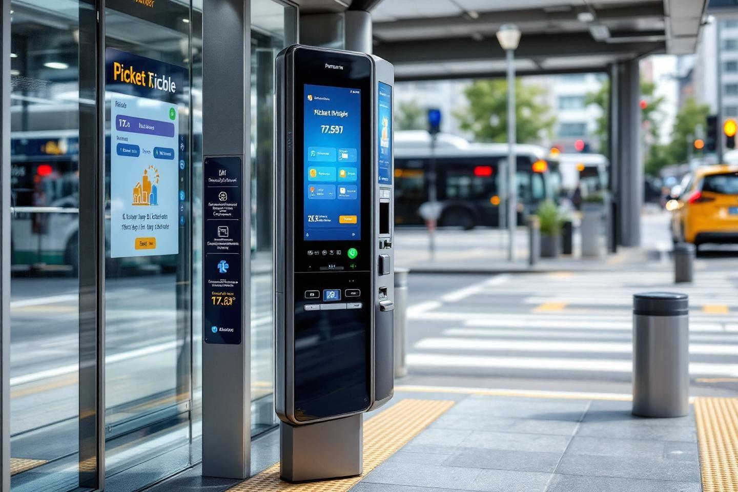 Écran tactile de billetterie dans une station de transport