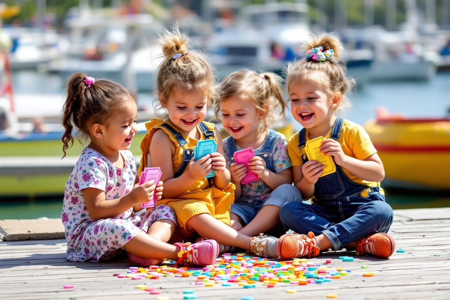 Quatre jeunes filles rient en manipulant des lettres magnétiques