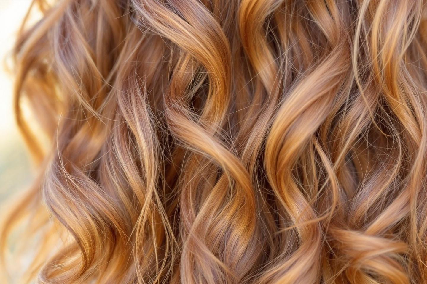 Gros plan sur des boucles de cheveux aux reflets chauds et doux