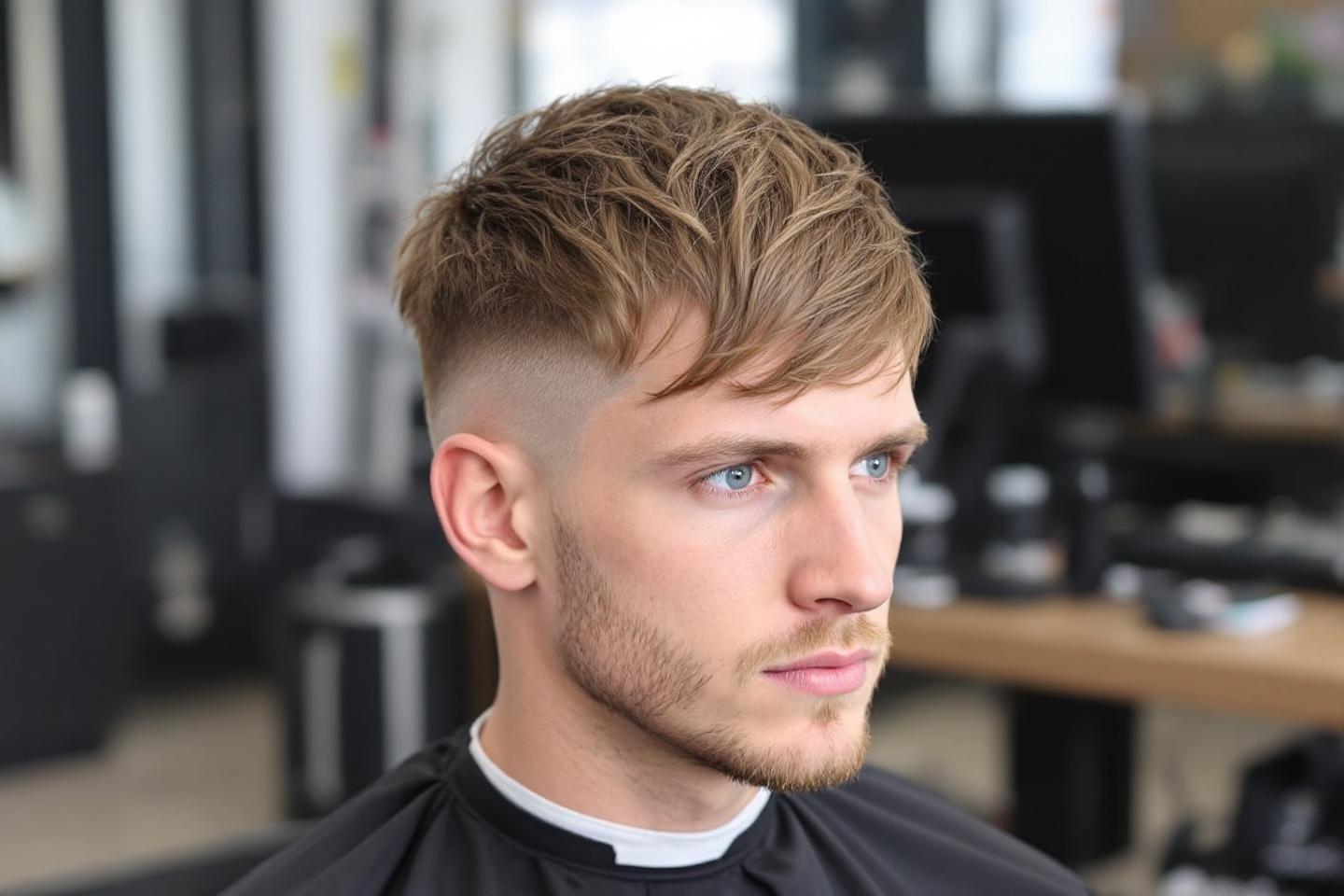 Jeune homme avec coiffure tendance et barbe légère
