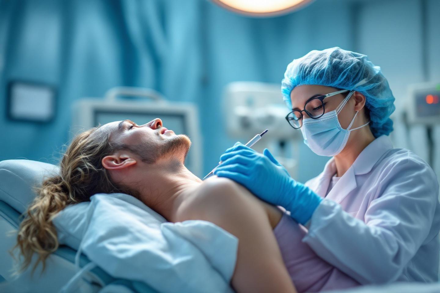 Professionnel de santé examinant un patient dans un environnement stérile