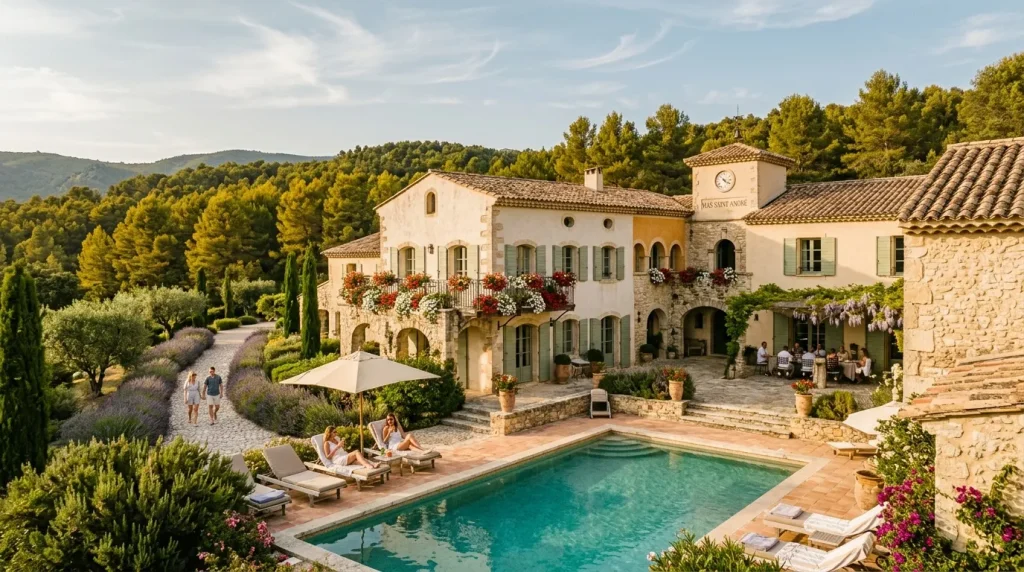 Villa méditerranéenne blanche avec piscine turquoise en Provence