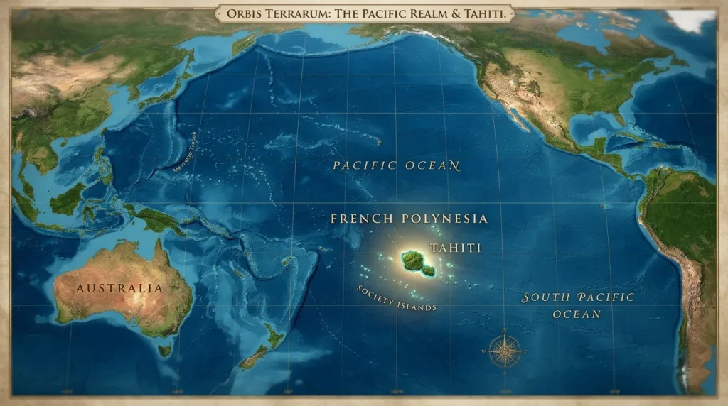 Carte géographique montrant Tahiti et le Pacifique Sud
