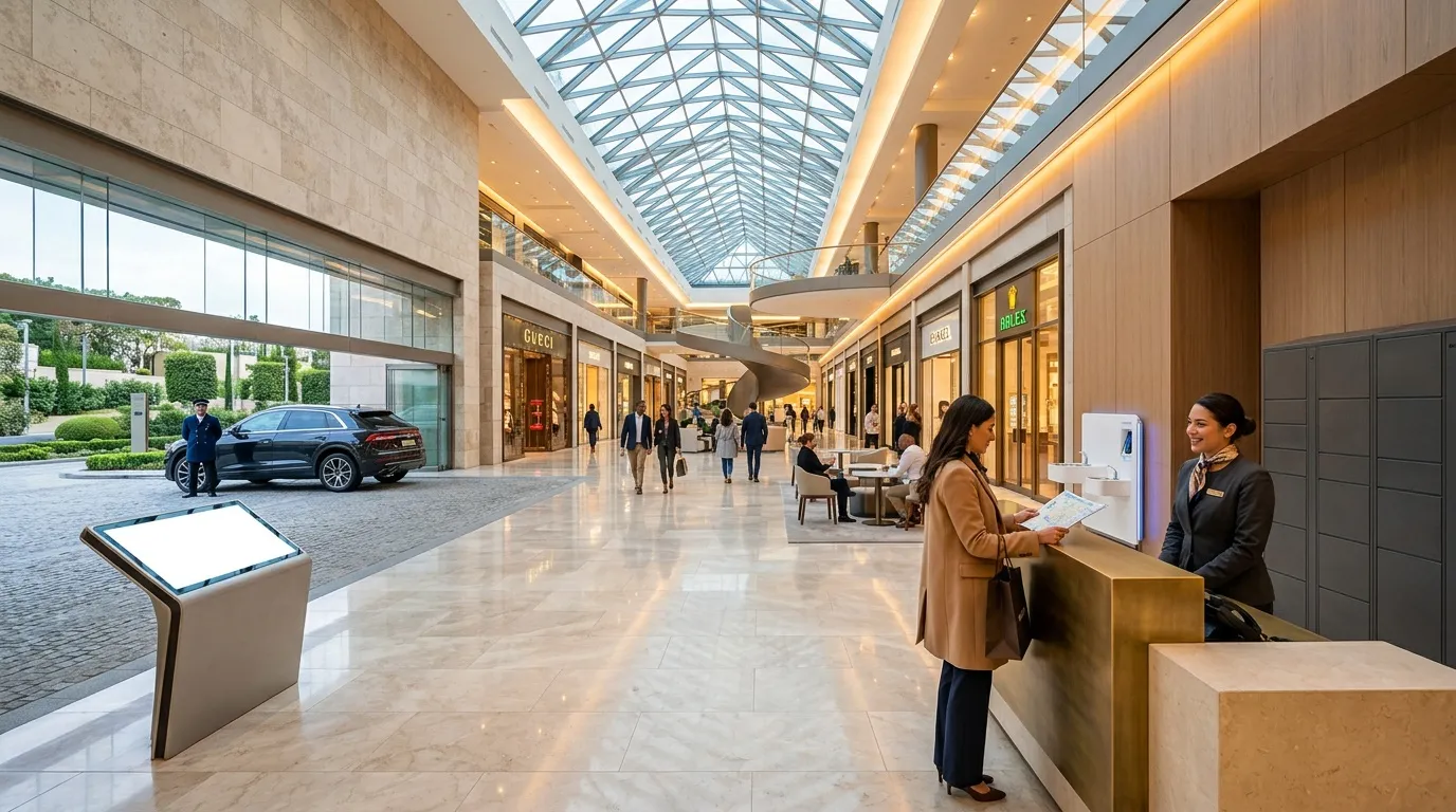 Intérieur élégant d'une galerie commerciale haut de gamme avec boutiques
