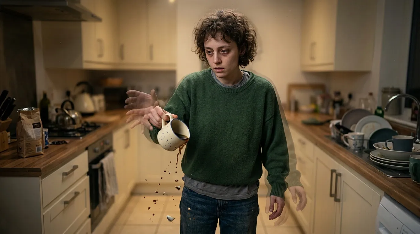 Adolescent renverse du café dans une cuisine moderne