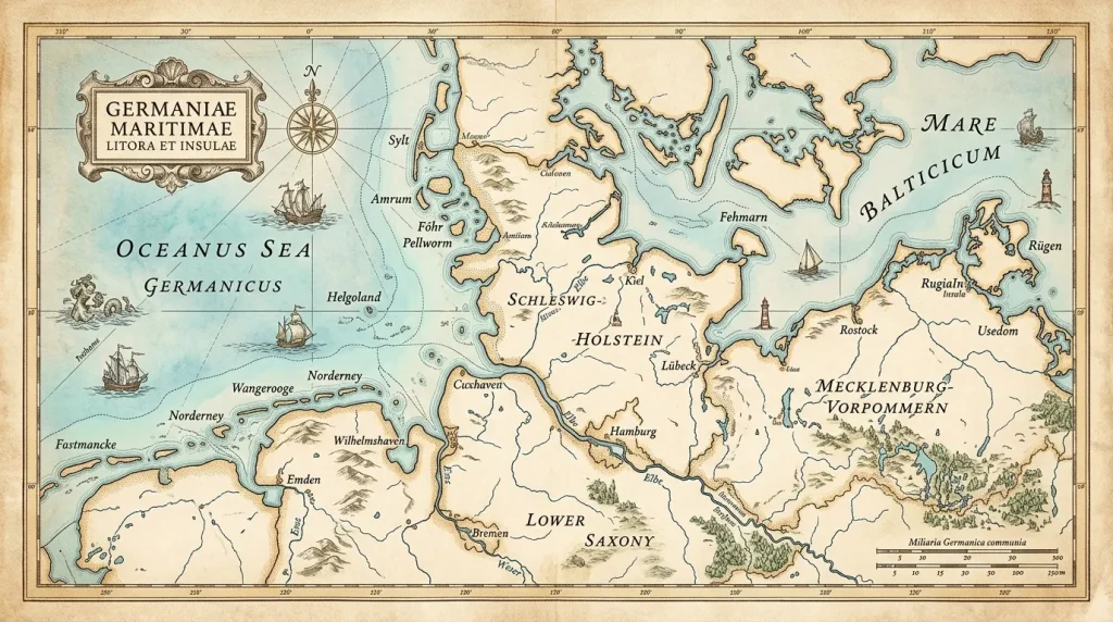 Carte historique des régions côtières germaniques et îles