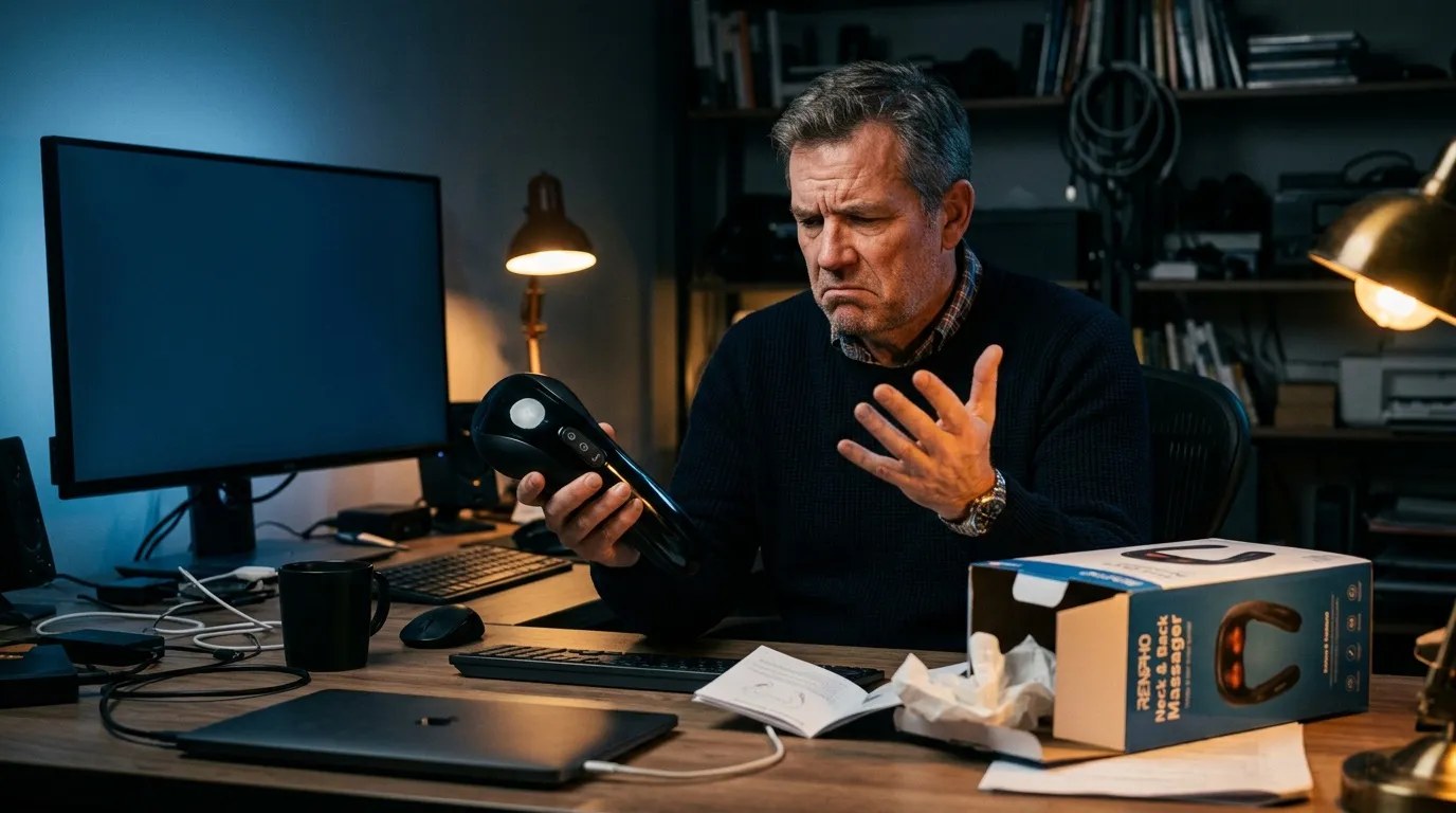 Homme examinant un contrôleur de jeu dans un bureau moderne