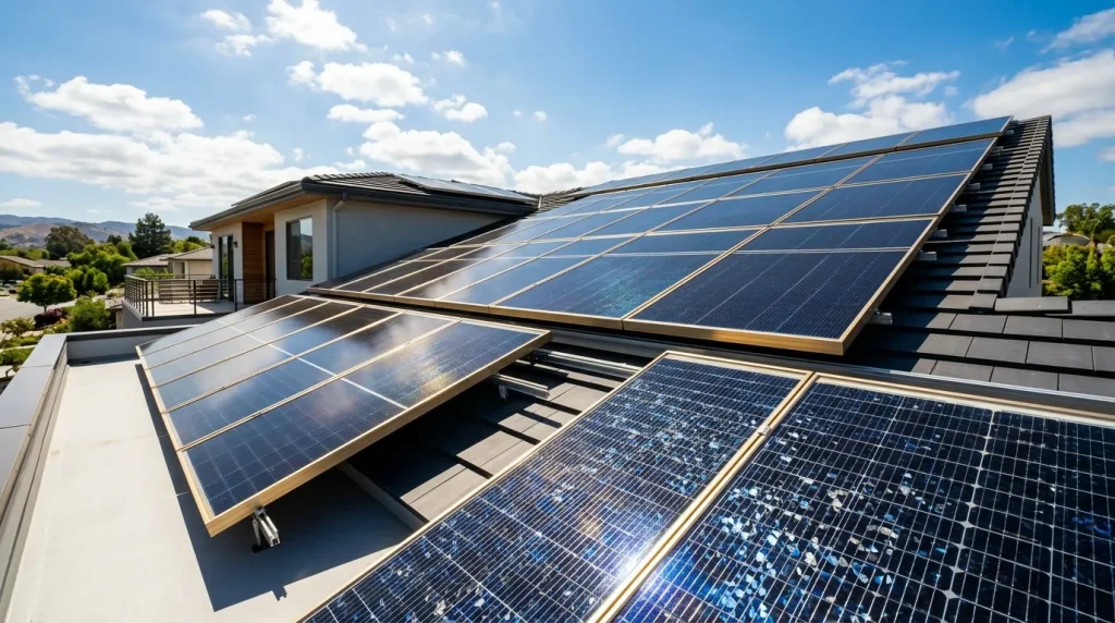 Toiture résidentielle équipée de panneaux photovoltaïques