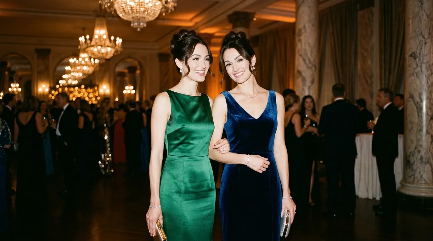 Deux femmes en robes de velours à un événement chic