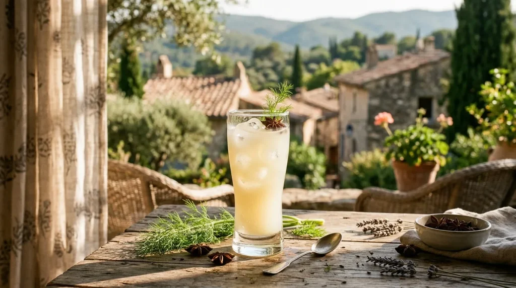 Verre de cocktail citron frais terrasse toscane vallée