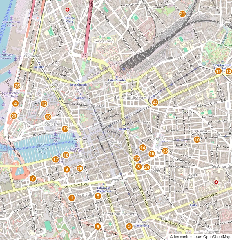 Carte des meilleurs bars de Marseille, numérotés