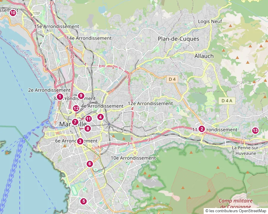Carte des cinémas de Marseille, numérotés