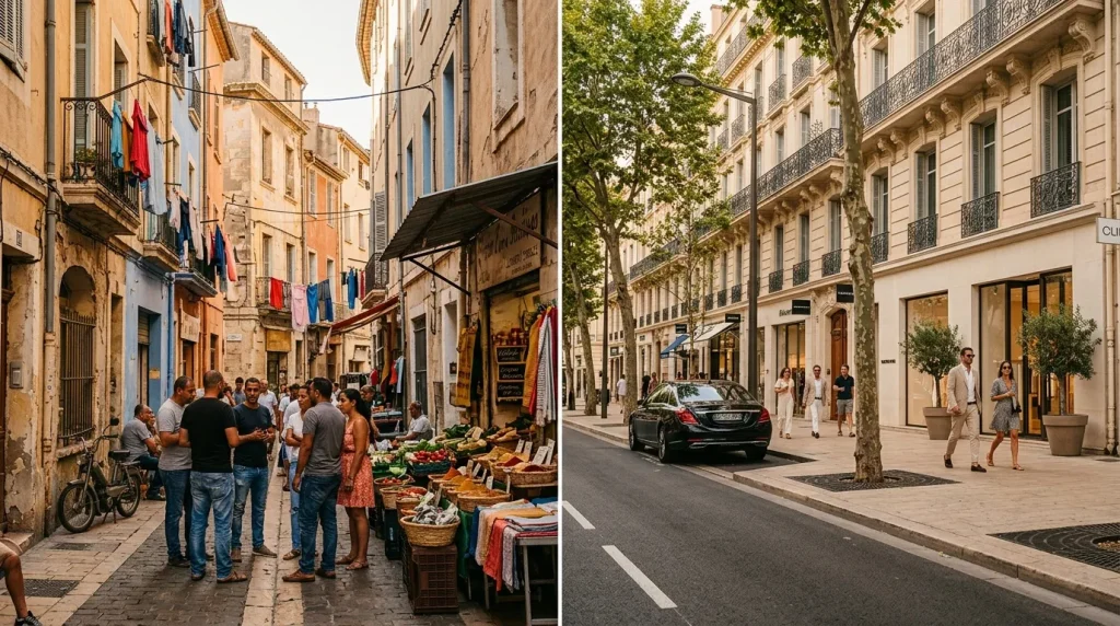 Deux rues européennes : marché populaire versus quartier huppé élégant